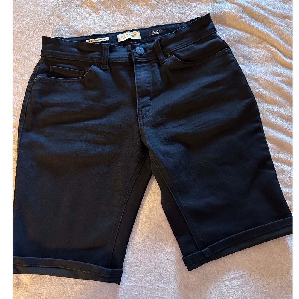 Scott James Black Denim Bermuda Shorts W32 Cuffed Five Pocket Casual Bottoms